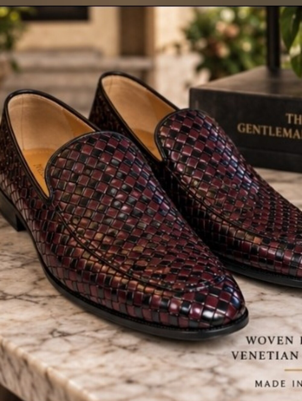 Paul Fredrick Woven Leather Loafers Mens 13 EU 46 Made Italy Burgundy Black